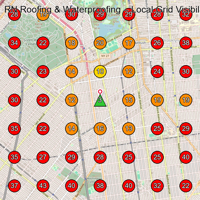 RN Roofing & Waterproofing GeoGrid visibility map for Roofing Contractor in Brooklyn